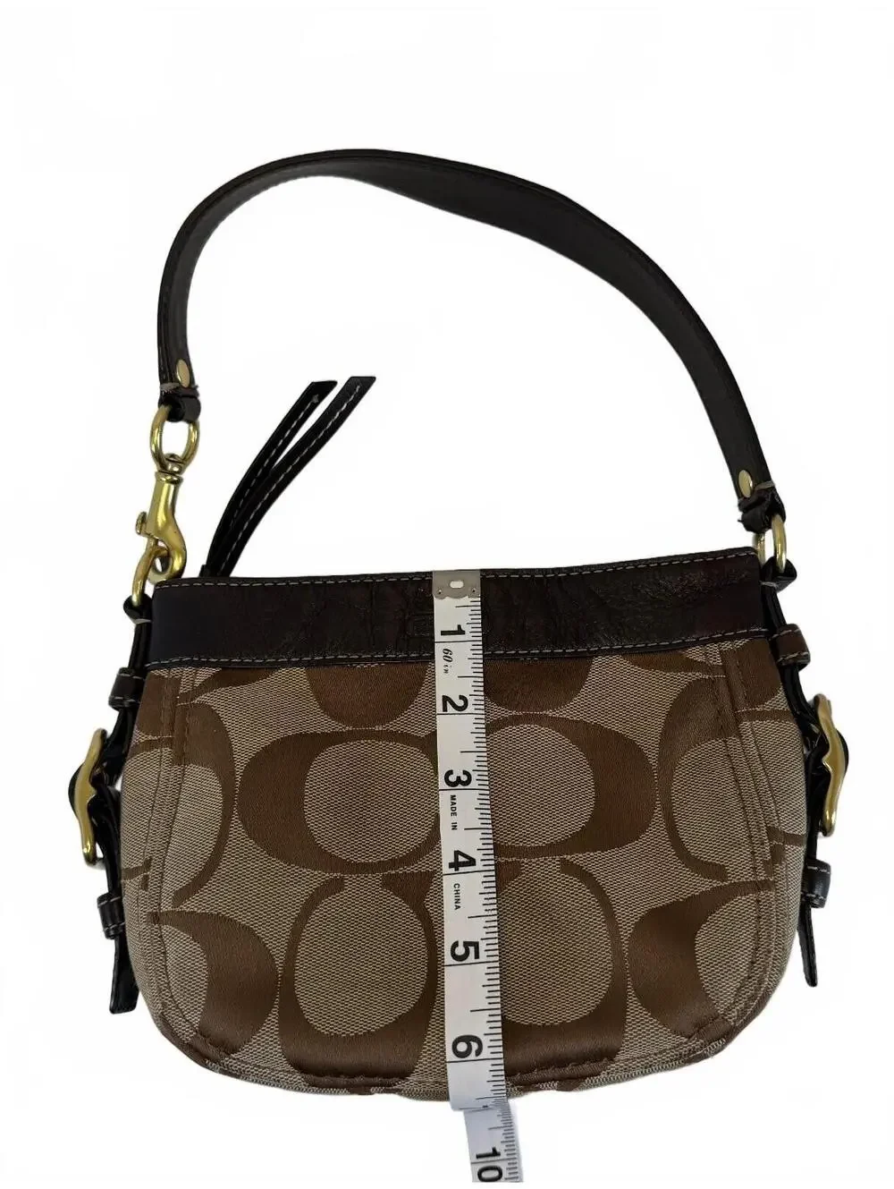 Coach | Signature Jacquard Leather Buckle Shoulder Bag | Brown with Brass